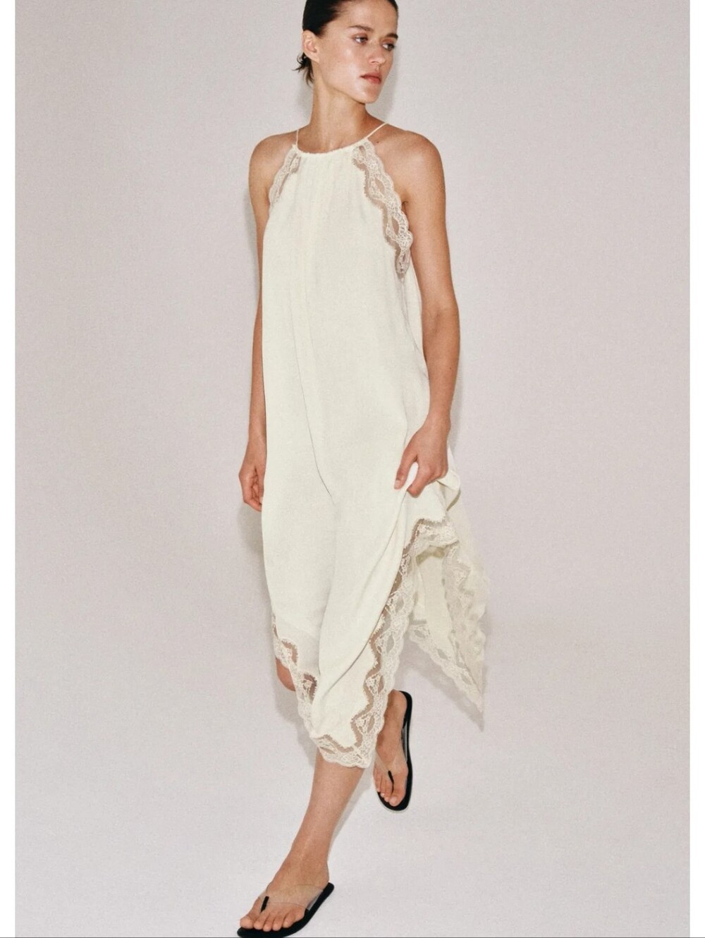 ZARA COMBINATION LACE DRESS CREAM NWT